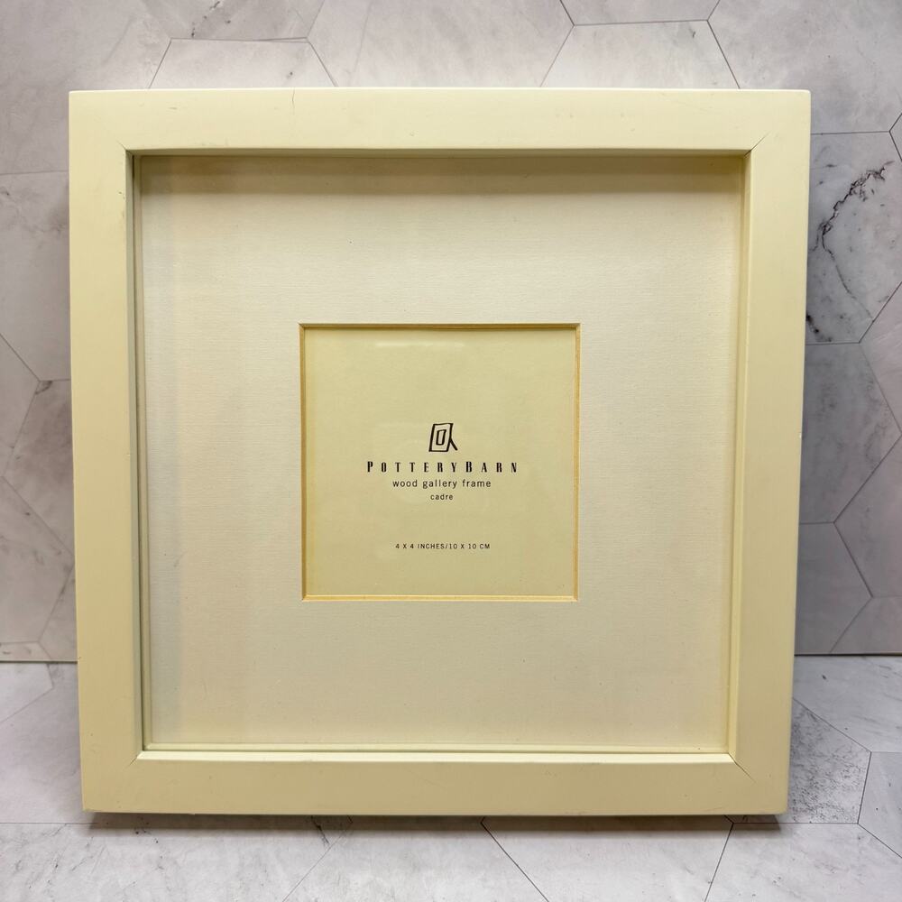 Pottery Barn Wood Gallery Picture Frame Cadre 4x4" Off White Mat Tabletop 12x12"
